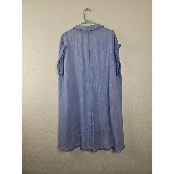 Umgee Womens V-Neck Denim Dress Frayed Hem Pockets XL - Picture 3 of 6